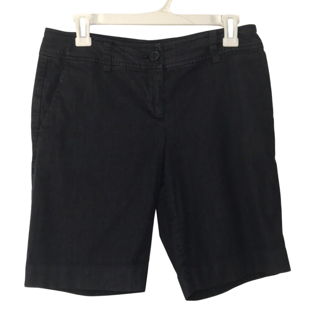 Ann Taylor Signature Fit Shorts Mid Rise Bermuda Dark Denim Pockets Size 4